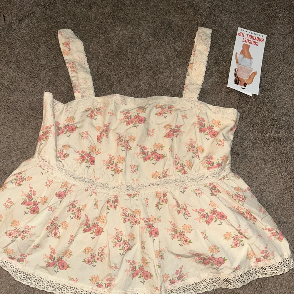 Macy's Floral Camisole Top - Cream and Pink